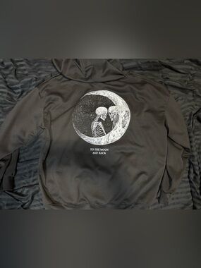 Source Unknown Black Hoodie Sweater with Moon Skeleton Graphic